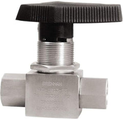 Brennan - 3/8" Pipe, NPT End Connections, Stainless Steel, Inline, Two Way Flow, Instrumentation Ball Valve - 3,000 psi WOG Rating, Nylon Handle, PTFE Seal, PFA Seat, Swaglok SS-44F6 - Top Tool & Supply