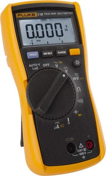 Fluke - 116, CAT III, 600 VAC/VDC, Digital True RMS Auto Ranging Manual Ranging Multimeter - Measures Voltage, Capacitance, Resistance, Temperature - Top Tool & Supply