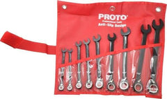 Proto - 9 Piece, 9/32" to 3/4", 12 Point Combination Wrench Set - Inch Measurement Standard, Black/Chrome Finish, Comes in Pouch - Top Tool & Supply