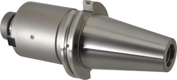 Accupro - CAT50 Taper Shank 1-1/4" Pilot Diam Shell Mill Holder - 4" Flange to Nose End Projection, 5/8-18 Lock Screw, Through-Spindle & DIN Flange Coolant - Exact Industrial Supply