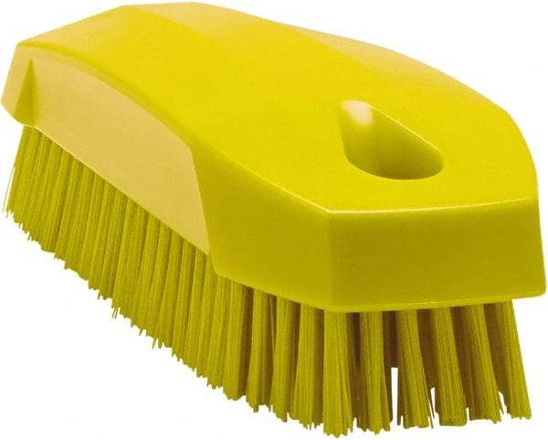 Vikan - 0.7" Bristle Length, Polyester Scrub Brush - 1-1/2" Wide Head, 4-1/2" OAL, Yellow, Polypropylene Block - Top Tool & Supply