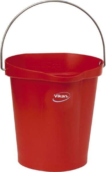 Vikan - 3 Gal, Polypropylene Round Red Single Pail with Pour Spout - Handle Included - Top Tool & Supply