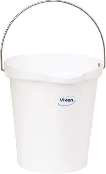 Vikan - 3 Gal, Polypropylene Round White Single Pail with Pour Spout - Handle Included - Top Tool & Supply