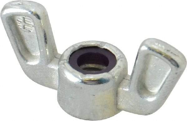 Value Collection - 1/4-20 UNC, Zinc Plated, Zinc Alloy Nylon-Insert Locking Wing Nut - Grade 2, 1-1/4" Wing Span, 19/32" Wing Span - Top Tool & Supply