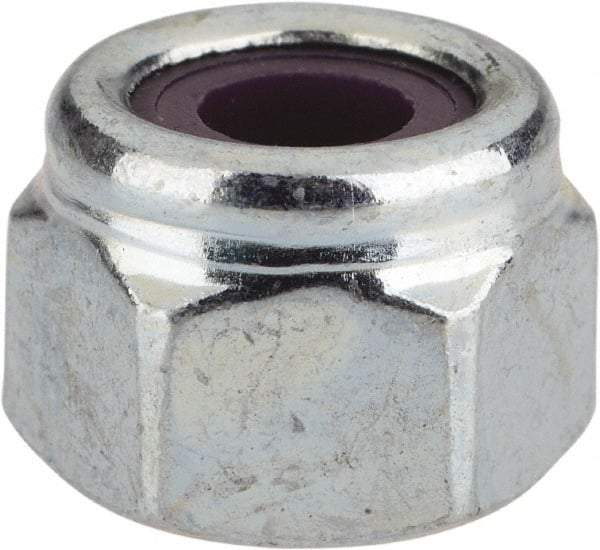 Value Collection - 1/4-20 UNC Grade 2 Heavy Hex Lock Nut with Nylon Insert - 1/2" Width Across Flats, 3/8" High, Zinc-Plated Finish - Top Tool & Supply