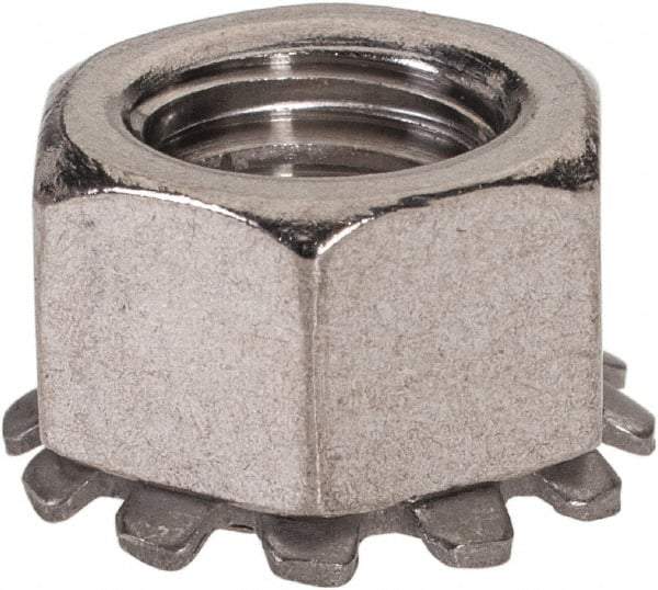 Value Collection - 3/8-16, 0.391" High, Uncoated, Stainless Steel Hex Nut with External Tooth Washer - 21/32" Washer Diam, 9/16" Width Across Flats, Grade 18-8 - Top Tool & Supply