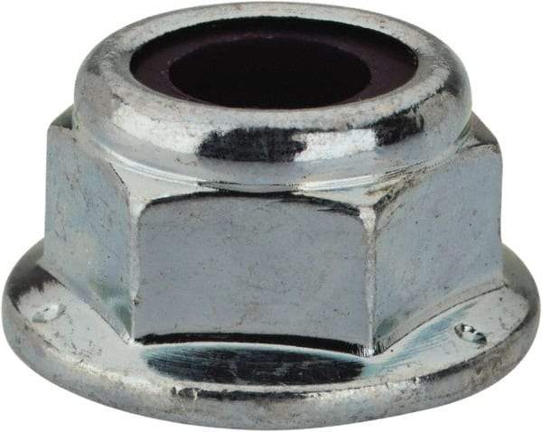 Value Collection - 5/16-18 UNC Grade 2 Hex Flange Lock Nut with Nylon Insert - 1/2" Width Across Flats, 3/8" High, Zinc-Plated Finish - Top Tool & Supply