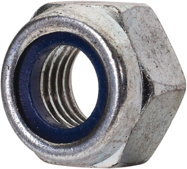 M8x1.00 Metric Coarse Class 8 Hex Lock Nut with Nylon Insert 8mm High, Zinc-Plated Finish