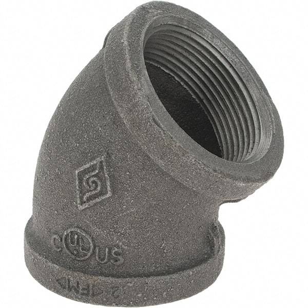 Value Collection - Size 1-1/2", Class 150, Malleable Iron Black Pipe 45° Elbow - 150 psi, Threaded End Connection - Top Tool & Supply