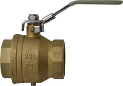 Value Collection - 2" Pipe, Full Port, Brass Full Port Ball Valve - Inline - One Way Flow, FNPT x FNPT Ends, Locking Lever Handle, 200 WOG, 150 WSP - Top Tool & Supply