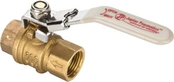 Value Collection - 1/2" Pipe, Full Port, Brass Full Port Ball Valve - Inline - One Way Flow, FNPT x FNPT Ends, Locking Lever Handle, 300 WOG, 150 WSP - Top Tool & Supply