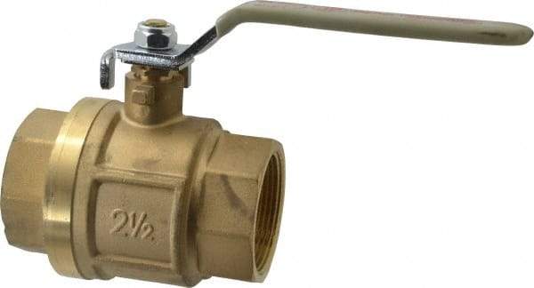 Value Collection - 2-1/2" Pipe, Full Port, Brass Full Port Ball Valve - Inline - Two Way Flow, FNPT x FNPT Ends, Lever Handle, 450 WOG, 150 WSP - Top Tool & Supply