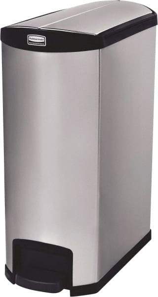 Rubbermaid - 24 Gal Rectangle Unlabeled Trash Can - 32.84" High x 27-1/8" Long, Chrome, Black, Metal - Top Tool & Supply