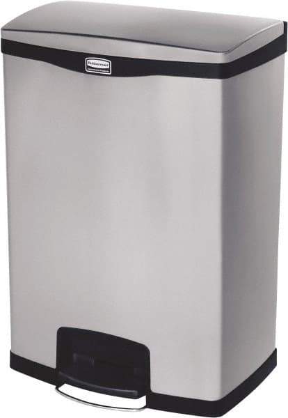 Rubbermaid - 24 Gal Rectangle Unlabeled Trash Can - 31.83" High x 21-3/4" Long, Chrome, Black, Metal - Top Tool & Supply