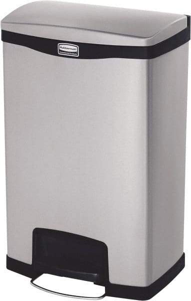 Rubbermaid - 13 Gal Rectangle Unlabeled Trash Can - 28.66" High x 18-1/8" Long, Chrome, Black, Metal - Top Tool & Supply