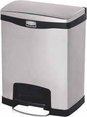 Rubbermaid - 8 Gal Rectangle Unlabeled Trash Can - 21.86" High x 16-7/8" Long, Chrome, Black, Metal - Top Tool & Supply