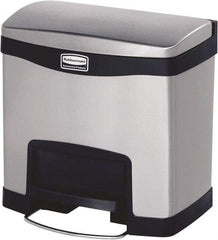 Rubbermaid - 4 Gal Rectangle Unlabeled Trash Can - 15.73" High x 15-1/2" Long, Chrome, Black, Metal - Top Tool & Supply