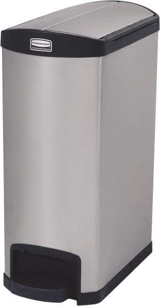 Rubbermaid - 13 Gal Rectangle Unlabeled Trash Can - 28.85" High x 22-5/8" Long, Chrome, Black, Metal - Top Tool & Supply