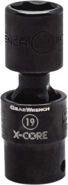 GearWrench - 1/2" Drive 19mm Standard Universal Impact Socket - 6 Points, 3-3/32" OAL - Top Tool & Supply