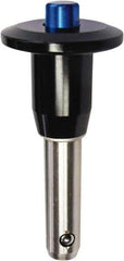 Monroe Engineering Products - 5/8" Diam, 1-1/2" Usable Length, Button Handle, Push Button Quick Release Pin - 3-3/4" OAL, Grade 4140 Steel, Zinc-Plated Finish - Top Tool & Supply