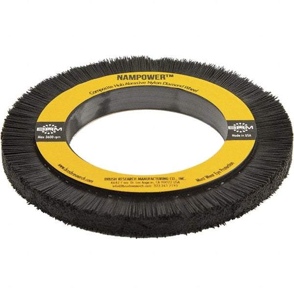 Brush Research Mfg. - 5-29/32" OD, 3-1/4" Arbor Hole, Crimped Abrasive Nylon Wheel Brush - 0.5906" Face Width, 3/4" Trim Length, 3,600 RPM - Top Tool & Supply