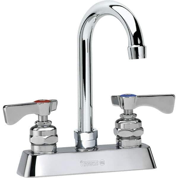 Krowne - Deck Mount, High Arc Deck Mount Faucet - Two Handle, Color Coded, Blade Handle, Gooseneck Spout and Nozzle, No Drain - Top Tool & Supply