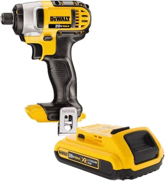 DeWALT - 20 Volt, 1/4" Drive, 117 Ft/Lb Torque, Cordless Impact Driver - Pistol Grip Handle, 2800 RPM, 1 Lithium-Ion Battery Included - Top Tool & Supply