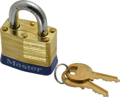 Master Lock - 3/4" Shackle Clearance, Keyed Alike Laminated Brass Padlock - 9/32" Shackle Diam, Brass - Top Tool & Supply