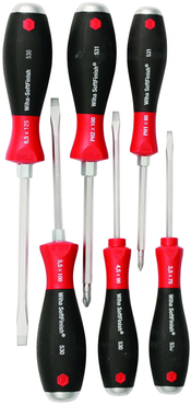 6 Piece - SoftFinish® Cushion Grip Extra Heavy Duty Screwdriver w/ Hex Bolster & Metal Striking Cap Set - #53096 - Includes: Slotted 3.5 - 6.5mm Phillips #1 - 2 - Top Tool & Supply