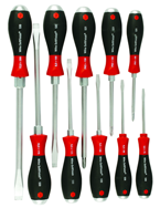 10 Piece - SoftFinish® Cushion Grip Extra Heavy Duty Screwdriver w/ Hex Bolster & Metal Striking Cap Set - #53099 - Includes: Slotted 3.5 - 12.0mm Phillips #1 - 3 - Top Tool & Supply