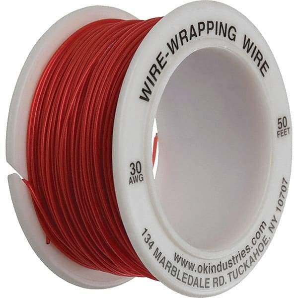 OK Industries - 30 AWG, 1 Strand, 15.2 m OAL, Copper Hook Up Wire - Red Kynar Jacket - Top Tool & Supply