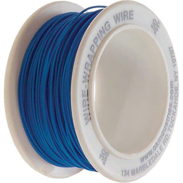 OK Industries - 30 AWG, 1 Strand, 15.2 m OAL, Copper Hook Up Wire - Blue Kynar Jacket - Top Tool & Supply