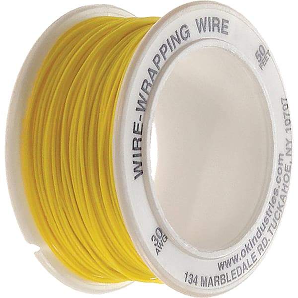 OK Industries - 30 AWG, 1 Strand, 15.2 m OAL, Copper Hook Up Wire - Yellow Kynar Jacket - Top Tool & Supply