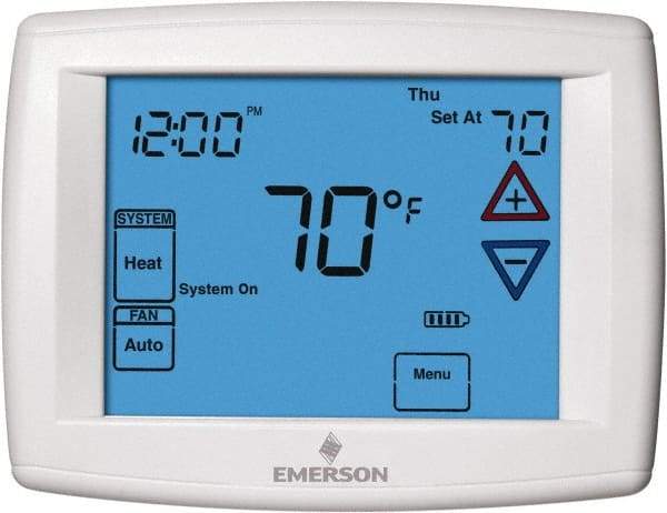 White-Rodgers - 45 to 99°F, 3 Heat, 2 Cool, Universal Touch Screen Programmable Thermostat - 0 to 30 Volts, Horizontal Mount, Electronic Contacts Switch - Top Tool & Supply