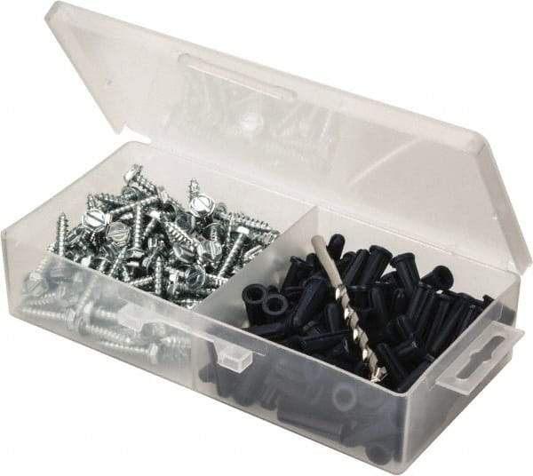 Value Collection - 200 Piece, #10 to 12 Screw, Plastic & Steel Hex Drive Anchor Assortment - Zinc Plated, 1" Long - Top Tool & Supply