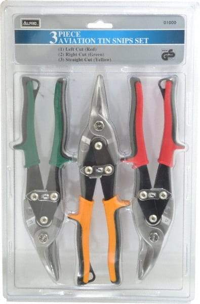 Value Collection - 3 Piece Aviation Snip Set - Left, Right, Straight, 10" OAL, 1-3/8" LOC - Top Tool & Supply