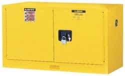 Justrite - 2 Door, 1 Shelf, Yellow Steel Stackable Safety Cabinet for Flammable and Combustible Liquids - 24" High x 43" Wide x 18" Deep, Manual Closing Door, 17 Gal Capacity - Top Tool & Supply