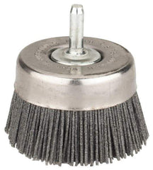 Osborn - 2-1/2" Diam, 1/4" Shank Straight Wire Silicon Carbide Cup Brush - Medium Grade, 1" Trim Length, 5,000 Max RPM - Top Tool & Supply