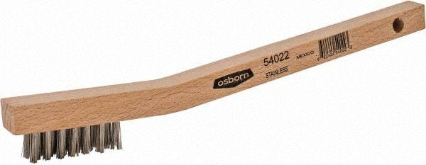 Osborn - 3 Rows x 7 Columns Stainless Steel Scratch Brush - 1-7/16" Brush Length, 7-3/4" OAL, 7/16" Trim Length, Wood Curved Handle - Top Tool & Supply