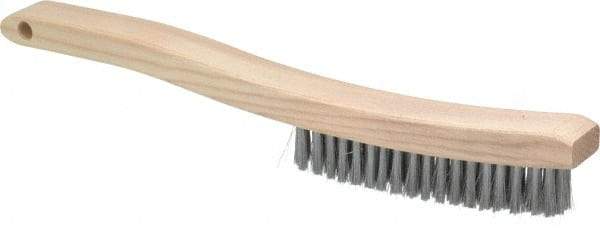 Osborn - 4 Rows x 18 Columns Steel Plater's Brush - 5-3/4" Brush Length, 13-1/4" OAL, 1" Trim Length, Wood Curved Handle - Top Tool & Supply