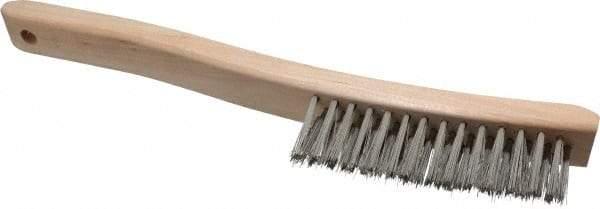 Osborn - 3 Rows x 14 Columns Stainless Steel Scratch Brush - 13-3/4" OAL, 1-1/2" Trim Length, Wood Curved Handle - Top Tool & Supply