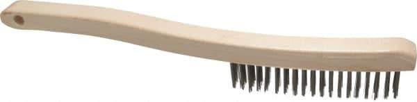 Osborn - 3 Rows x 19 Columns Stainless Steel Scratch Brush - 6" Brush Length, 13-3/4" OAL, 1-1/8" Trim Length, Wood Curved Handle - Top Tool & Supply