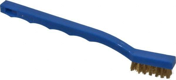 Osborn - 3 Rows x 7 Columns Brass Scratch Brush - 3/8" Brush Length, 7-1/4" OAL, 7/16" Trim Length, Plastic Toothbrush Handle - Top Tool & Supply