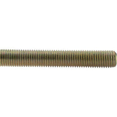 Value Collection - 1-8 UNC (Coarse), 3' Long, Low Carbon Steel Threaded Rod - Yellow Zinc-Plated Finish, Right Hand Thread - Top Tool & Supply