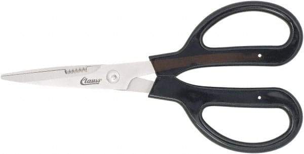 Clauss - 4" LOC, 9-1/4" OAL Stainless Steel Blunt Point Trimmers - Serrated, Plastic Handle, For Paper, Fabric - Top Tool & Supply