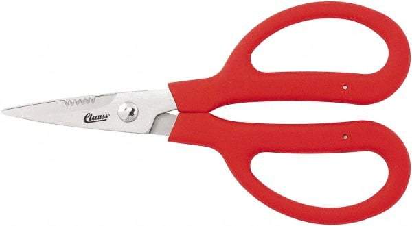 Clauss - 3" LOC, 9-1/4" OAL Stainless Steel Blunt Point Trimmers - Serrated, Plastic Handle, For Paper, Fabric - Top Tool & Supply