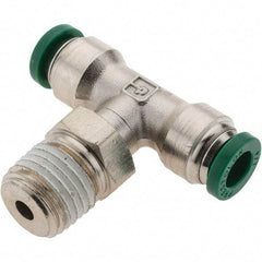 Parker - 1/4" Outside Diam, 1/4 NPTF, Nickel Plated Brass Push-to-Connect Tube Male Swivel Branch Tee - 300 Max psi, Tube to Male NPT Connection, Nitrile O-Ring - Top Tool & Supply