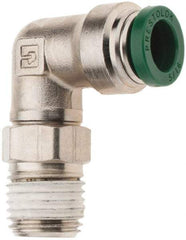 Parker - 5/16" Outside Diam, 1/4 NPTF, Nickel Plated Brass Push-to-Connect Tube Male Swivel Elbow - 300 Max psi, Tube to Male NPT Connection, Nitrile O-Ring - Top Tool & Supply