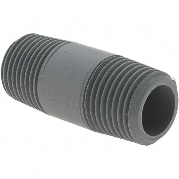 Value Collection - 1/2" Pipe, 2" Long CPVC Threaded Plastic Pipe Nipple - Gray - Top Tool & Supply