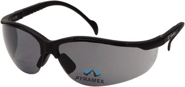 PYRAMEX - +2, Gray Lenses, Scratch Resistant, Framed Magnifying Safety Glasses - UV Protection, Adjustable Temples, Black Nylon Frame, ANSI Z87.1, CSA Z94.3-07 - Top Tool & Supply